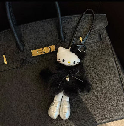 New Arrival: Melard Fur Long-Legged Black Kitty Bag Charm Luxury KT Cat Plush Keychain Gift